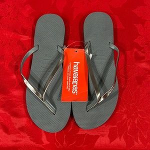 Havaianas Flip Flops - Grey Sole/Silver Straps - Never worn